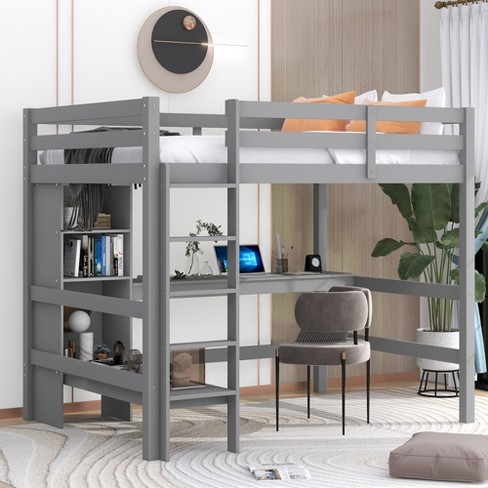 Full loft bed hot sale with desk underneath