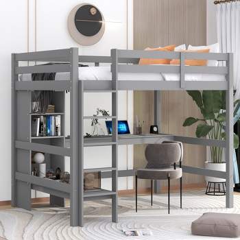 Full Size Loft Bed with Multifunction Shelves and Under-Bed Desk - ModernLuxe