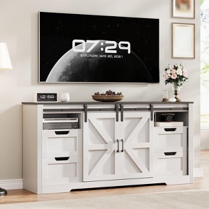 Modern TV Stand For TVs Up To 70'', 66" Entertainment Center with 4 Drawers & Sliding Barn Door, Wooden Media Console Table for Living Room Bedroom - 1 of 4