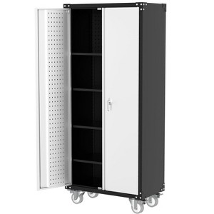 Steel Rolling Tool Cabinet with Lock | Heavy-Duty Garage Storage w/ 4 Adjustable Shelves & Pegboard - 1 of 4