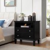 LIVAREEmlen 2-Drawer Farmhouse Nightstand with Charging Station with USB Ports and Outlets Fluted Pilasters Design with Solid Wood Legs, Black - 4 of 4