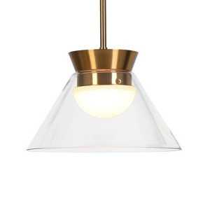 LNC Orthosting 1-Lights 11.8" Modern Cone Luxury Integrated LED Pendant Lightss, Polished Gold and Clear Glass - 1 of 1