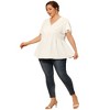 Agnes Orinda Women's Plus Size Summer V Neck Flare Short Sleeve Lace Pleated Peplum Blouses - 3 of 4