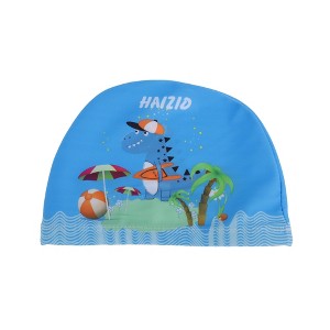 Unique Bargains Kid's Polyester Cartoon Dinosaur Swim Cap Blue Green 1 Pc - 1 of 4