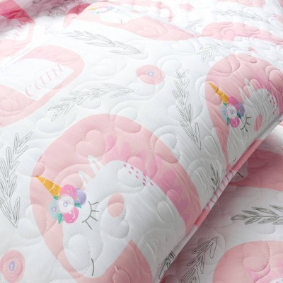 Pink Twin Reversible Microfiber Unicorn Quilt Set