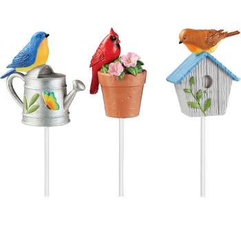 Collections Etc Charming Colorful Birds Outdoor Garden Stakes - Set of 3 5 X 5 X 11.5