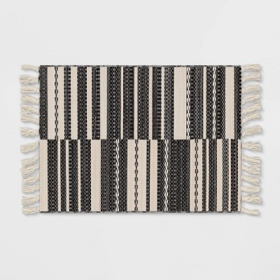 2'6" x 4'2" Stripe Outdoor Rug Ivory/Charcoal Gray - Project 62™