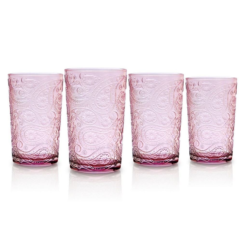 Photos - Glass Godinger Silver Set of 4 Paisley High Ball Glasses Blush