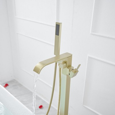 Brushed Gold Freestanding Roman Tub Faucet with Hand Shower