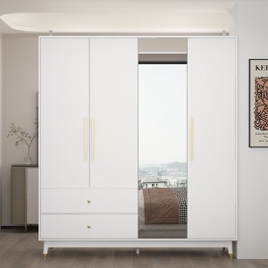 FUFU&GAGA White Wardrobe with Mirror Modern Deco Style Armoire with Four Doors and Two Drawers - 1 of 4