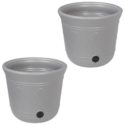 Suncast CPLHPL100 300 Foot Heavy Duty 5 Gallon Decorative Resin Garden Hose Pot for Expandable and Lightweight Hoses, Gray, 2 Pack