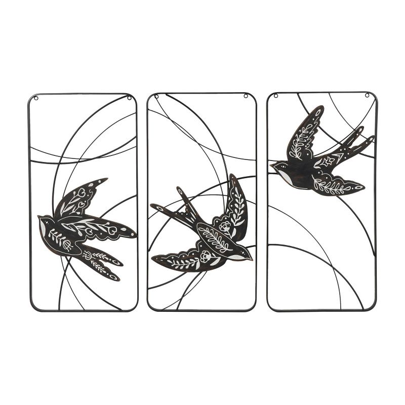 Set of 3 Metal Bird Open Frame Wire Wall Decors with White Floral Patterns Black - Olivia &#38; May, 1 of 10