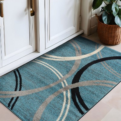 Blue Abstract Circles Design Synthetic Area Rug 2'7"x4'