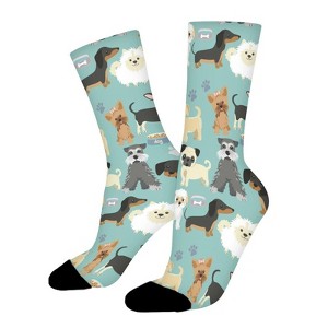 Cute Dogs Look At You Women Printed Crew Socks Funny Funky Socks Soft Polyester Novelty Gifts for Artists Men - 1 of 1