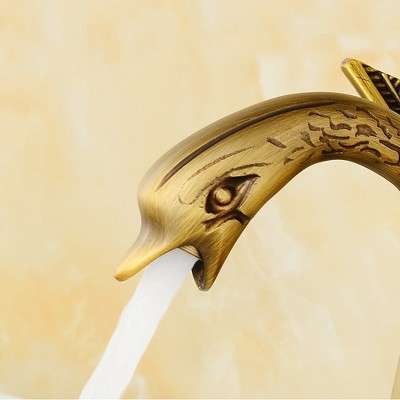 Antique Brass Swan Single Handle Bathroom Faucet with Pop-Up Drain