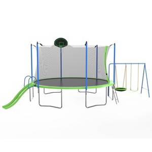 HFYee 12/14FT Mega Playground Trampoline Slide, Swings & Hoop Safety Combo for Ages 8+ High Capacity - 1 of 4