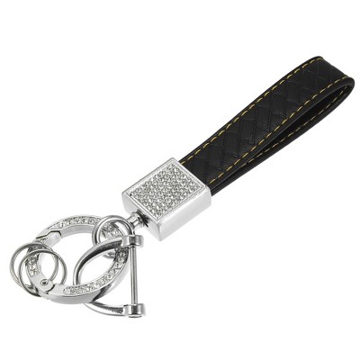 Unique Bargains Faux Leather Rhinestones Anti-Lost D-Ring 360 Rotatable Car Fob Keychain 1 Pc