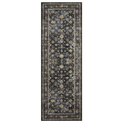 Area Rug Indoor Vintage Living Room Carpet Washable Distressed Rug Black Floral Bedroom Retro Accent Throw Rug Office Dining Room, Black