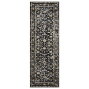 Area Rug Indoor Vintage Living Room Carpet Washable Distressed Rug Black Floral Bedroom Retro Accent Throw Rug Office Dining Room, Black - 1 of 4