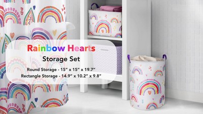 Allure Home Rainbow Hearts Kids' Storage Bin with Purple Handles