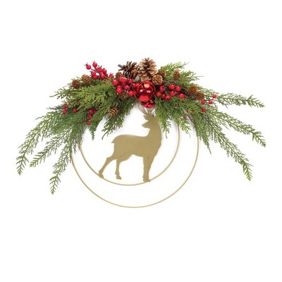 Melrose Deer and Pine Half Wreath 18"D