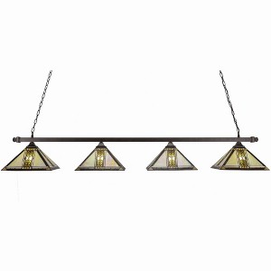 Toltec Lighting Square 4 - Light Island Pendant Light in  Bronze with 14" Santa Cruz Art Glass Shade - 1 of 1