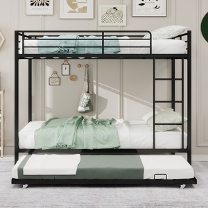Okak Queen/Full Tube Iron Bunk Bed with Ladders & Rolling Trundle,Contemporary Bed Frame for Bedroom,Dormitory - 1 of 4