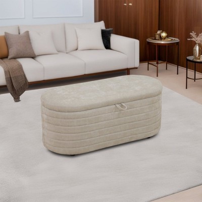 DOMETOUR Light Tan Chenille Living Room Storage Ottoman -Upholstered Footstool with Hidden Compartment