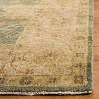 Hand-Knotted Medium Blue and Green Wool Area Rug