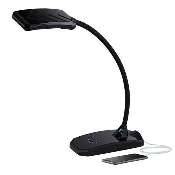 360 Lighting Ricky Modern Desk Lamp 13 3/4" High Black with USB Charging Port LED Gooseneck Touch On Off Dimmer for Bedroom Bedside Office House Desk