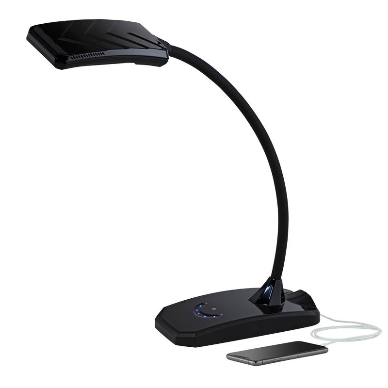 360 Lighting Ricky Modern Desk Lamp 13 3/4" High Black with USB Charging Port LED Gooseneck Touch On Off Dimmer for Bedroom Bedside Office House Desk, 1 of 10