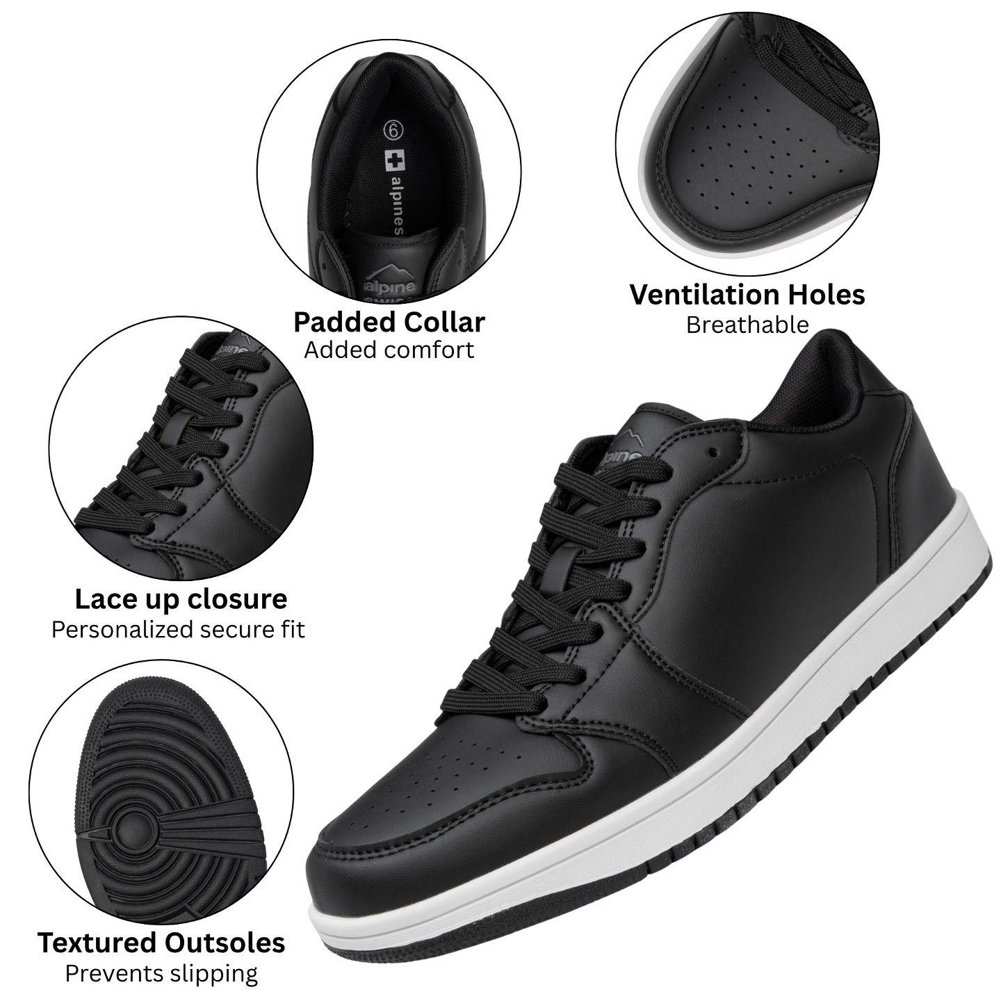 Мужские кроссовки Alpine Swiss Nate Fashion Sneakers Athletic Low Top Comfortable Tennis Shoes Black 11 M US, цвет: Чёрный — фото 3