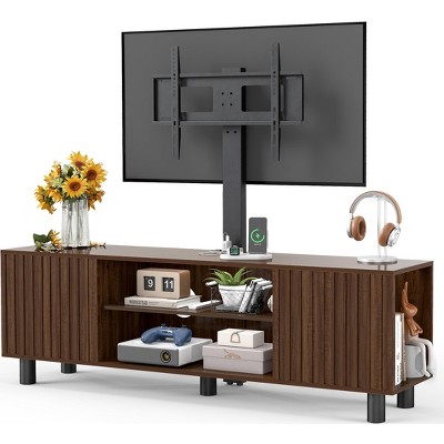 Skyzoo TV Stand with Swivel Mount & Power Outlet for 50/55/65" inches TV for Living Room,  Height Adjustable, Walnut