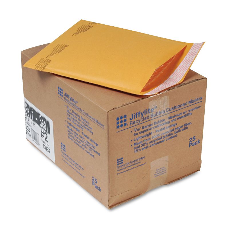Sealed Air Jiffylite Self-Seal Mailer Side Seam #2 8 1/2 x 12 Golden Brown 25/Carton 10187, 1 of 2