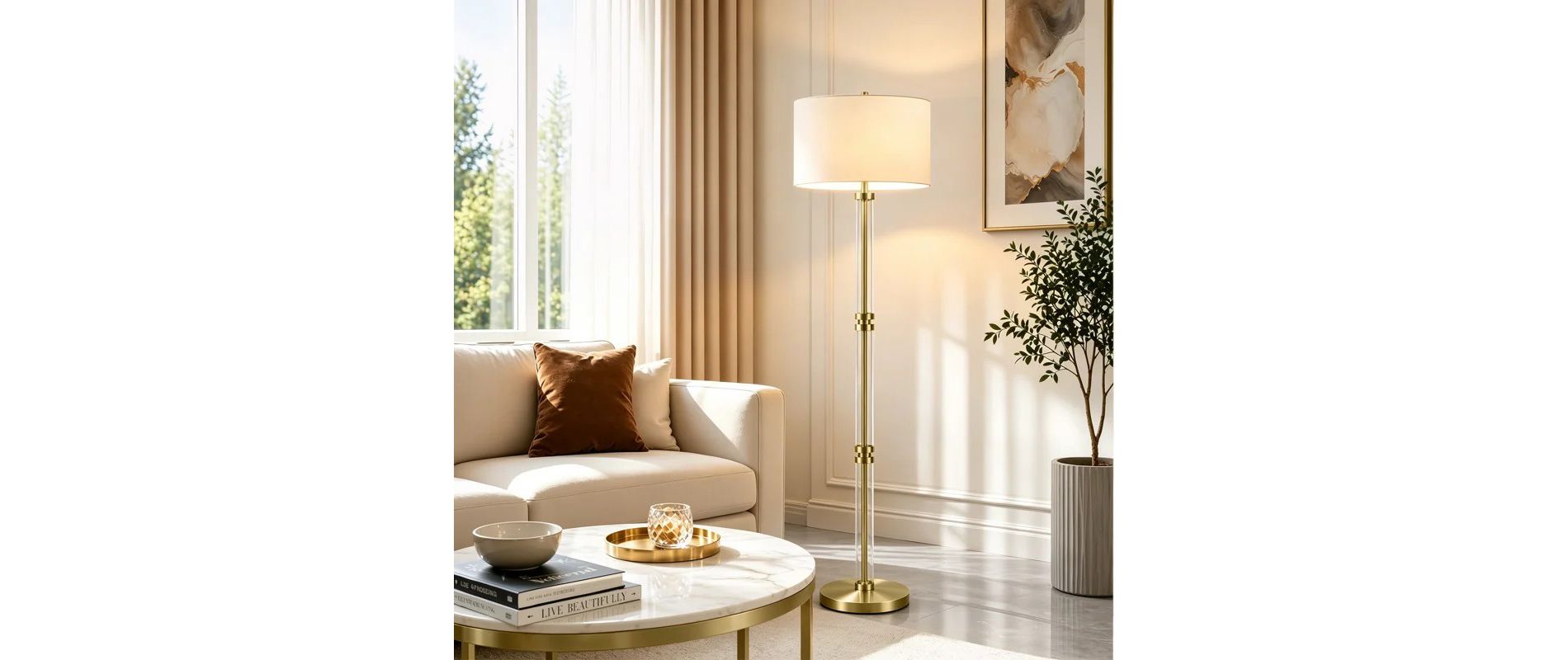 Maxax 63" Clear Glass Floor Lamp, Brass Gold Finish, 3-Way Modern Standing Lamp for Living Room Bedroom, Bulbs Not Included