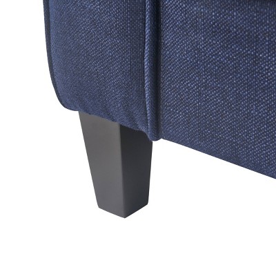 Navy Blue Leather Rolled Arm Sofa with Pillow Back