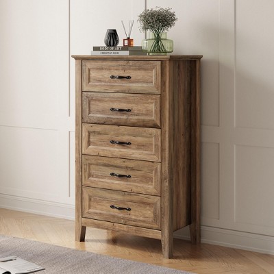 Farmhouse Black 5-Drawer Wood Dresser with Metal Handles