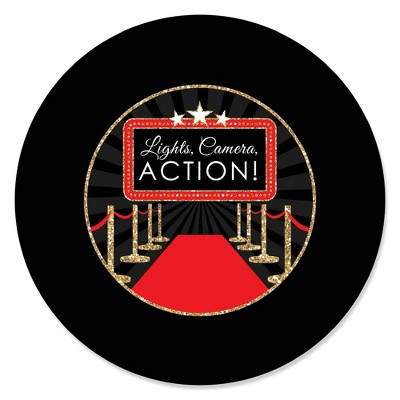 Big Dot of Happiness Red Carpet Hollywood - Movie Night Party Circle Sticker Labels - 24 Count