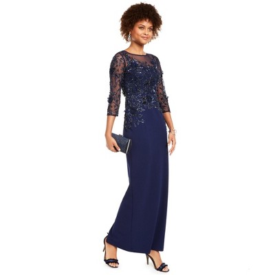Adrianna Papell Womens Sequined Illusion-Yoke Column Floral Gown Dress