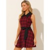 INSPIRE CHIC Women's A-line Belted Vintage Sleeveless Plaid Dress - 3 of 4
