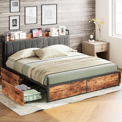King Size Platform Bed with Charged Headboard