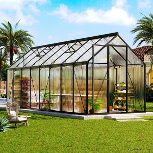 AMERLIFE Polycarbonate Greenhouse with 2 Top-Opening Windows, Swing-Open Doors, Aluminum Walk-in Heavy Duty Frame for Backyard Garden, Black - 1 of 4