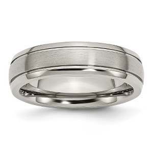 Chisel Titanium Brushed and Polished 6mm Grooved Edge Band Ring - 1 of 4