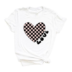 Simply Sage Market Women's Checkered Heart Black Short Sleeve Graphic Tee - 1 of 3