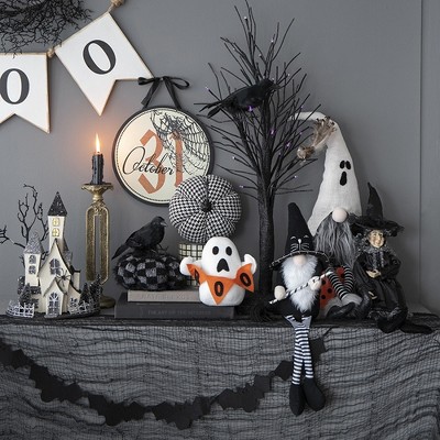 Whisen Fabric Pumpkin Decor, Holiday Halloween Decoration - Black & White