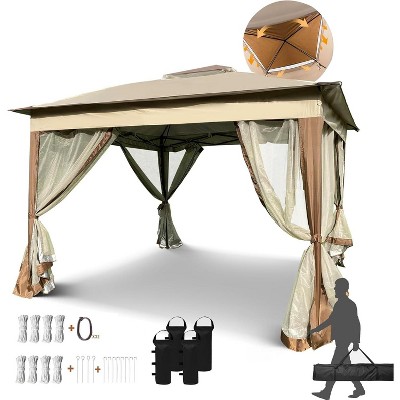 11x11 Ft Pop-Up Gazebo Canopy with Detachable Zipper Netting, Two-Tier Soft Top Event Tent,Perfect for Patio, Backyard, Garden, Includes 4 Sandbags