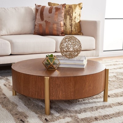 Diangela Round Coffee Table - Natural/Gold - Safavieh