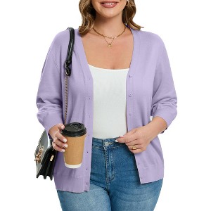 Coolmee Women's Plus Size Cardigan Lightweight V-Neck Button Down 3/4 Sleeve Cardigan Sweater XL Apricot - 1 of 1