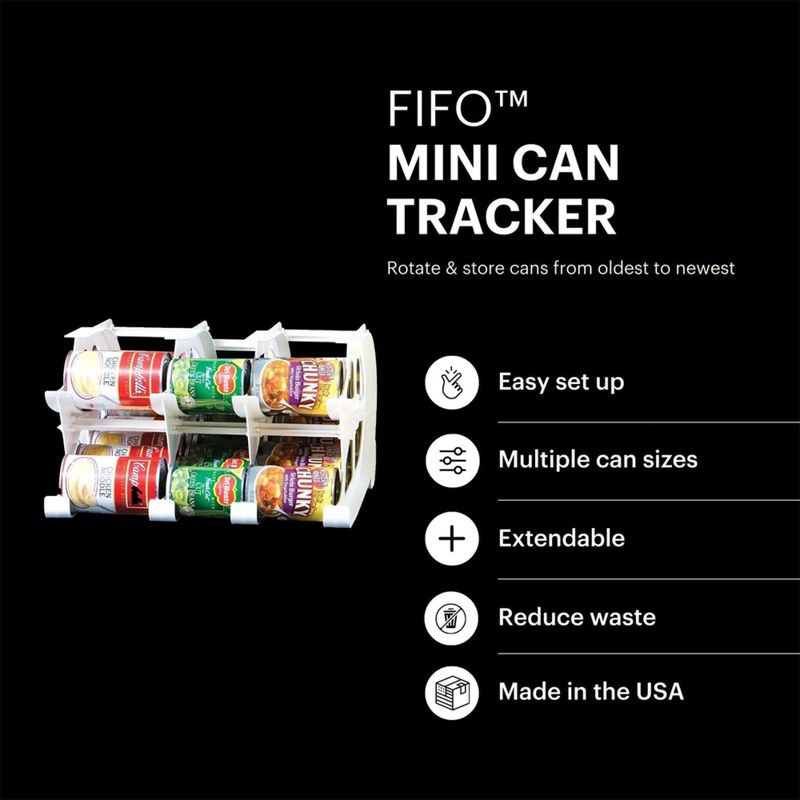 FIFO Countertop Mini Can Tracker Hold Up To 30 Standard 10 to 24 Ounce Can Sizes for Pantry Organization and Food Storage, 3 of 8