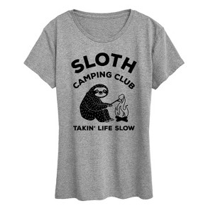 Women's - Instant Message - Sloth Camping Club Short Sleeve Graphic T-Shirt - 1 of 4